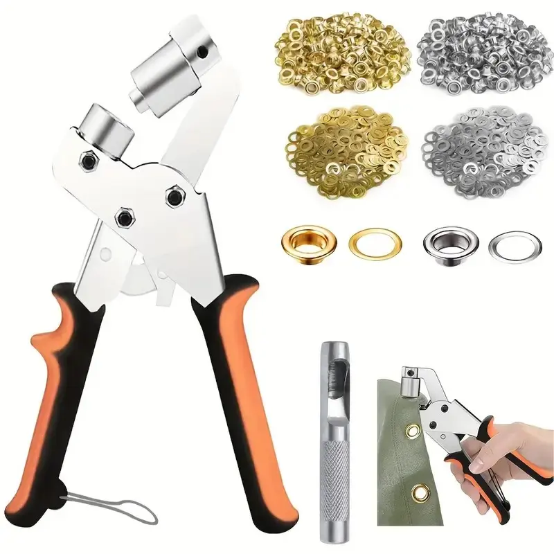 10mm Eyelet Punch Set - 200pcs Eyelet Rings Included, Essential Sewing & Crafting Fabric Punch Tool for DIY Tarpaulin, Faux Leather Projects