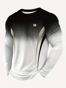 Men's Sport Long Sleeve Shirt, Athletic Style Activewear, // Gradient, Breathable Fabric, Casual Round Neck T-Shirt for Daily & Formal Wear, Gym Workout Shirt, Fitness Activewear