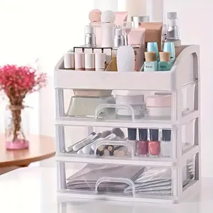 Desktop Makeup Organizer Box, Drawer Style Plastic Storage Box, Dustproof Cosmetic Holder, Lipstick Skincare Mask Brush Vanity Tray