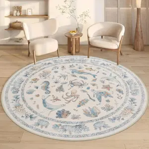 Healing Ocean Theme Carpet, Household Decorative Rug, Round Non-Slip Soft Comfortable, Easy Clean, Ideal for Living Room Bedroom Bathroom Kitchen Corridor Home Decor