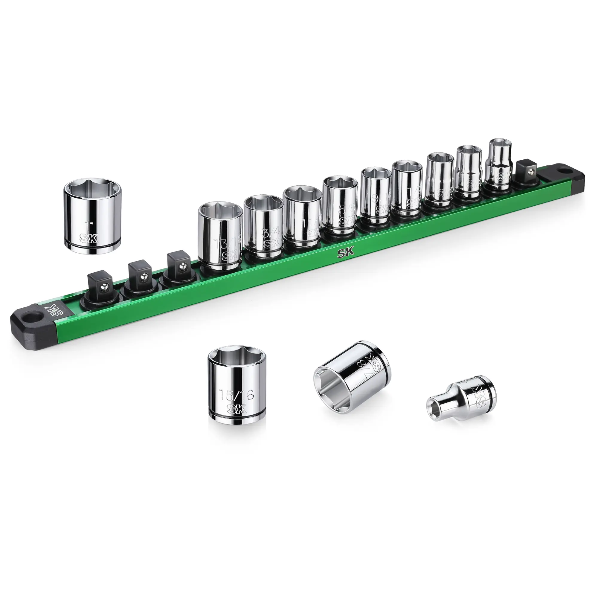 #fathersdaygift SK 3/8" Drive Socket Set, SAE Sockets, 13-Piece, 1/4" to 1", SuperKrome Finish, Premium CR-V Construction, with Aluminum Socket Organizer