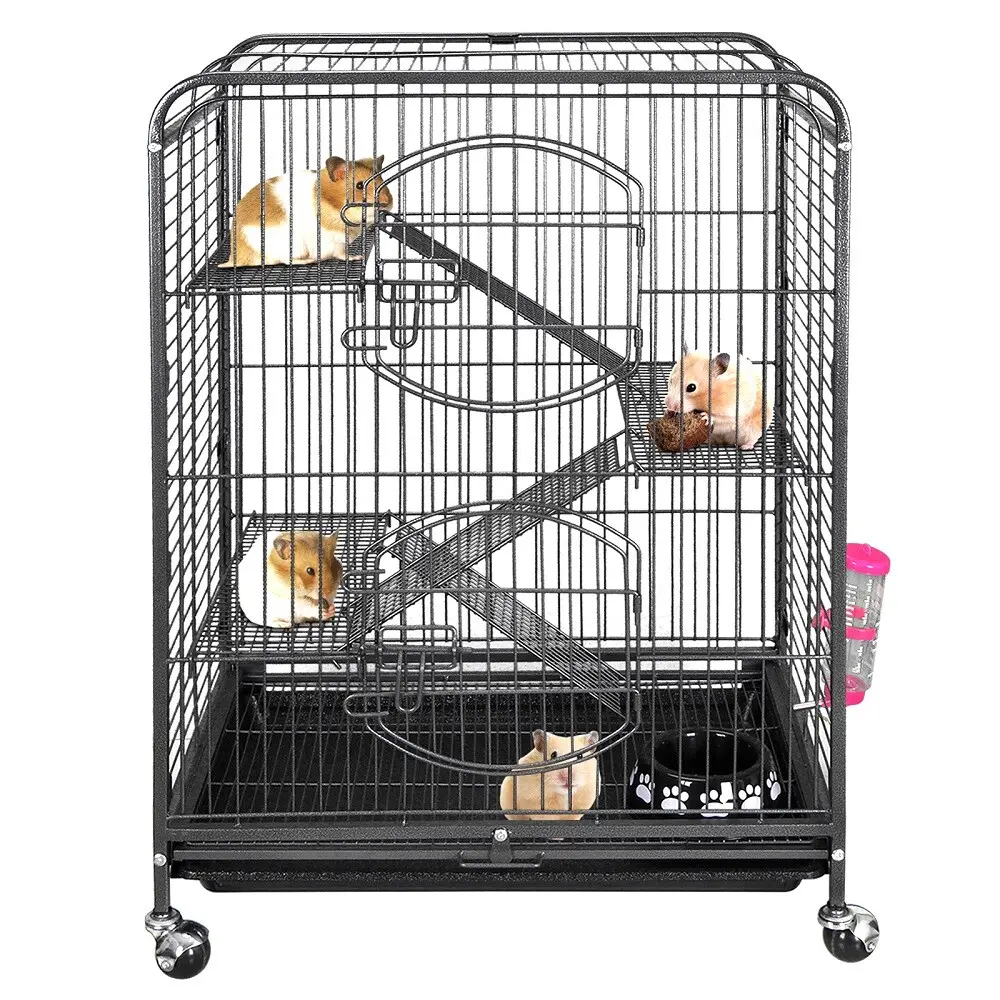 Segawe Steel Small Animal House - 4-Level, 25.6x17x36.5in Foldable Space-Saving Rabbit Hutch, Ferret/Bunny Cage Indoor with Hygienic Trays & Solid Mesh