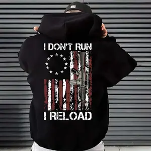 I Don't Run I Reload Hoodie, Patriotic 2A AR-15 American Flag Hoodie for Men, Tactical Pro-Gun Freedom Graphic Hoodie