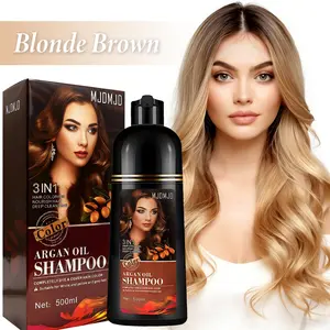 Blonde Brown 3-in-1 Hair Dye Shampoo with Argan Oil - Instant Natural Hair Color for Women & Men, 100% Gray Coverage, Salon-Quality Semi-Permanent Shampoo Para Canas, Herbal Formula, 500ml Haircare