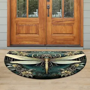 Vintage Bohemian Dragonfly Welcome Mat - Non-Slip, Hand Washable, Semi-Circular Doormat with Rubber Backing for Entryway, Living Room, Bedroom - Machine Made Polyester Fiber Home Decor Rug