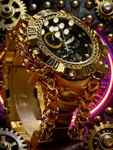 Men's Stainless Steel Multi-Function Watch, Punk Iron Chain Wrap, Hardman Street Style, Elegant Gift Box, High-End Quartz Analog, Quartz Movement