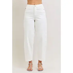 Judy Blue High Waist Rigid Magic White Barrel Denim Jeans 881155, Stitch, Spandex