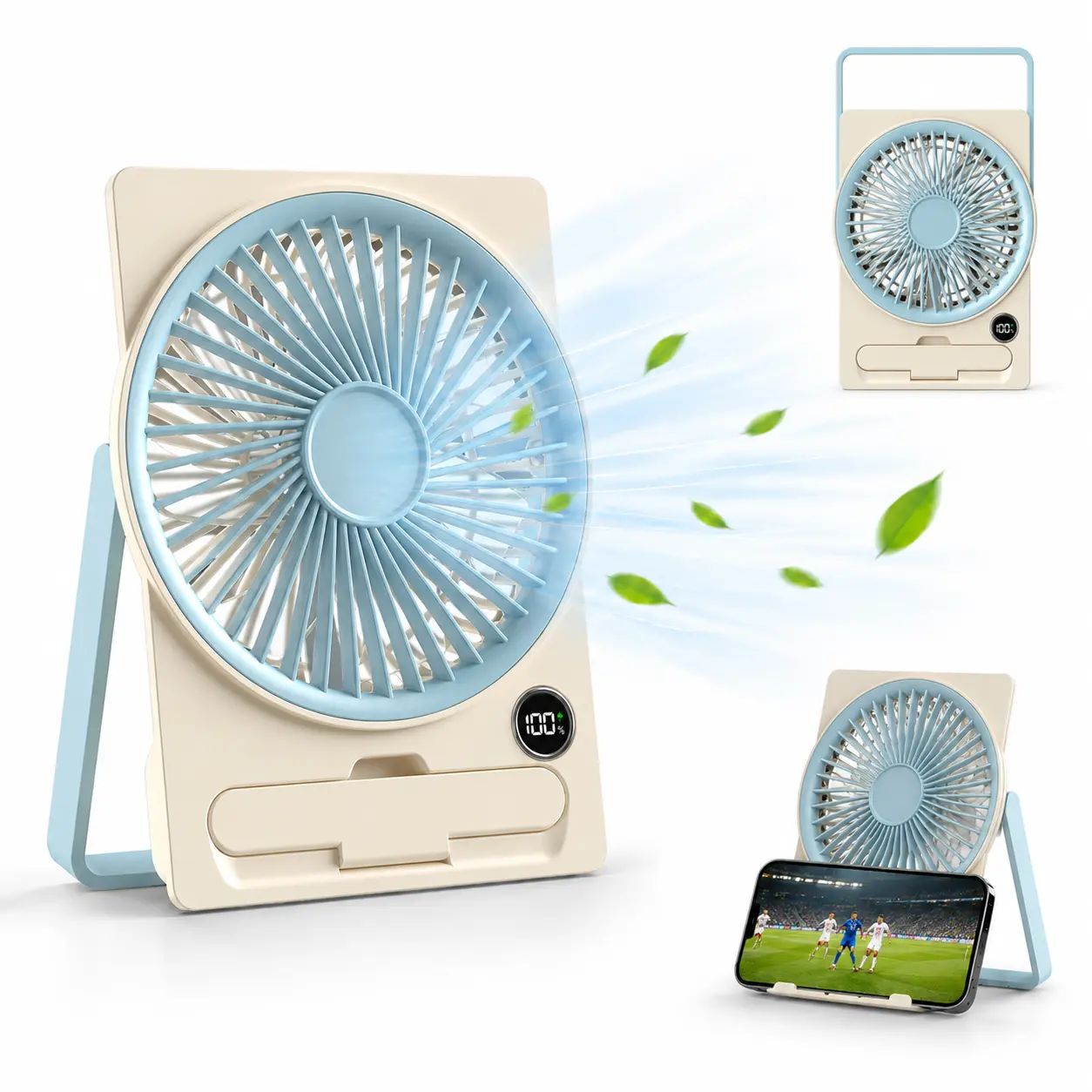 Portable Desktop Fan   Rechargeable Card FanLED Display ,100 Speeds Ultra+ 【Level 1 Natural Breeze】 -Quiet Brushless Motor, Emergency Power Bank Function, Small Personal Cooling Fan for Office, Travel, Home
