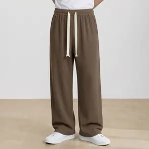 Men’s American vintage corduroy straight-leg pants—trendy, versatile brown casual long trousers with a drawstring waist and loose fit; simple, stylish men’s bottoms suitable for everyday wear and sports.