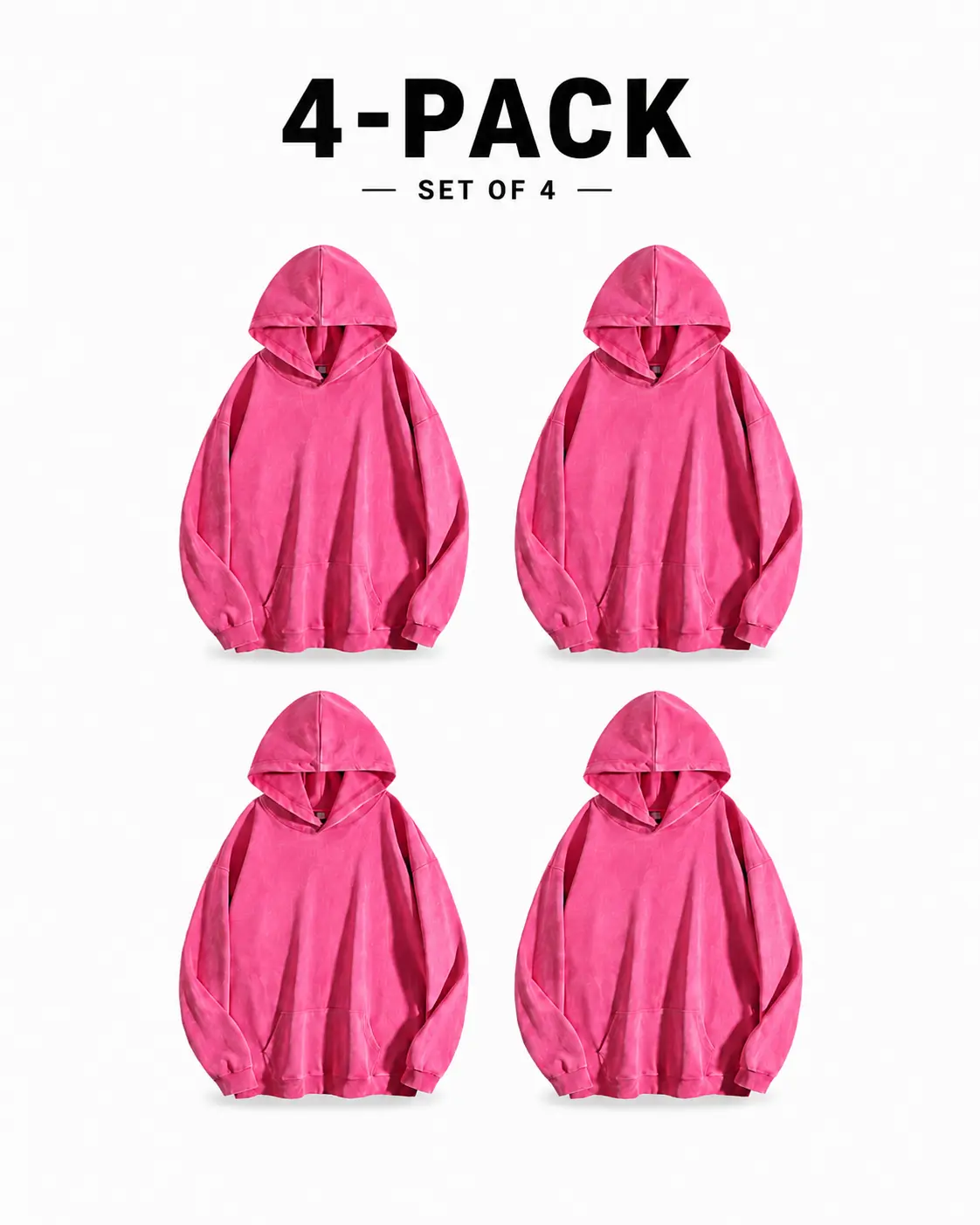 Men's 4-Pack Vintage Washed Oversized Pullover Hoodies - Cargo Kangaroo Pocket, Retro Streetwear Casual Layering Top