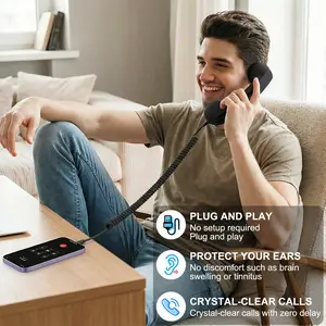 Vintage USB Phone Handset - Plug-and-Play Headset for Mobile Phones & Computers, Equipped with Noise Reduction, Ideal for Online Meetings & Office Work