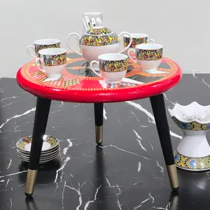 Habesha Coffee Ceremony Rekebot | Wood Epoxy Resin Table | 15" Top (10" or 6" Legs)