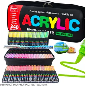 Acrylic Paint Markers Set,Soft Brush Tip,Direct-Liquid Ink System, Paint Markers for Rock Painting, Fabric, Wood, Canvas, Plastic, Permanent,Washable,Quick-Drying,Waterproof, Drawing Art Supplies, Drawing Tools