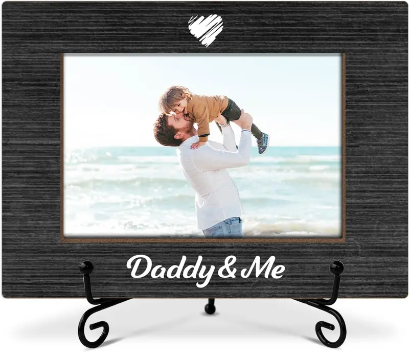 Daddy & Me Picture Frame, Dad Photo Frame, Birthday Gifts for Dad Daddy, Wooden Photo Frame With Stand, 4x6 Picture Frame for Tabletop Shelf Display, Home Office Bedroom Desktop Decorations