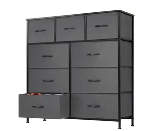 9 Drawer Dresser, Wide Chest of Drawers Nightstand Storage Tower Storage Fabric Dresser with Wood Top for Living Room, Bedroom, Hallway,Grey