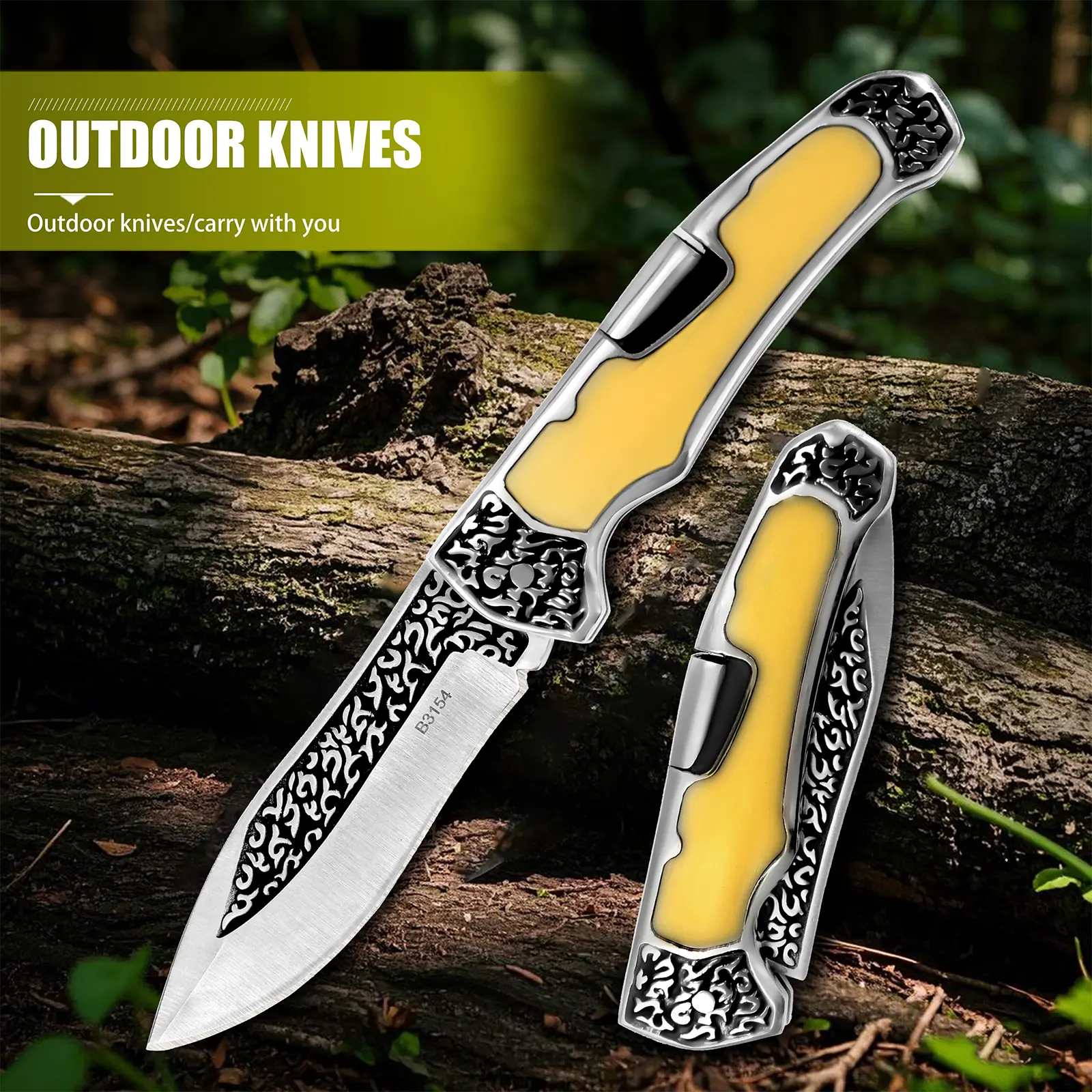 Stainless Steel Kitchen Knife (Kitchenware Meat Cutter) - Ergonomic Resin Handle, 3D Carving Design, Thick Durable Rustproof Scratch-Resistant Blade, Compact Lightweight for Home Kitchen, Father's Day Gift for Cooking Enthusiasts