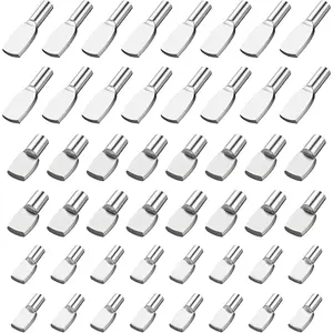 48 PCS Silver Steel Shelf Pins, 5/6/7mm Spoon Shape Adjustable Shelf Support Pegs Holder Tabs for Cabinet Bookshelf Kitchen Wood Furniture