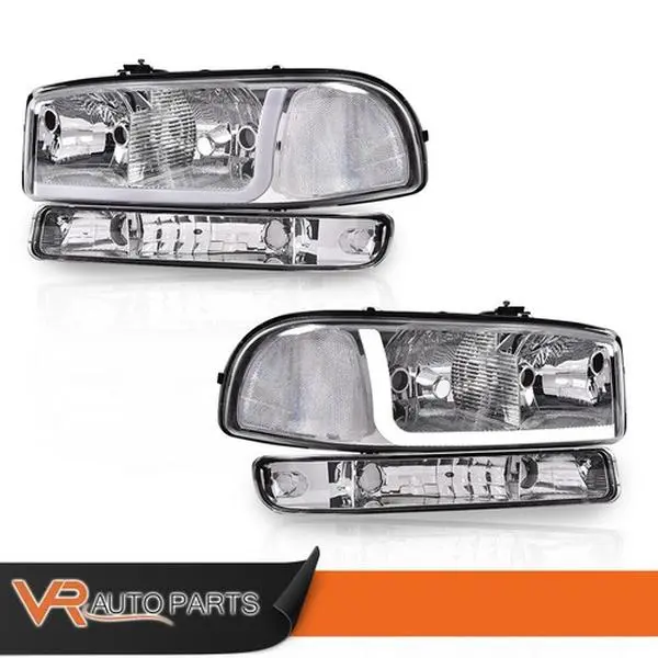 LED DRL Headlights W/ Bumper Signal Lamps Clear Fit For 99-07 GMC Sierra Yukon