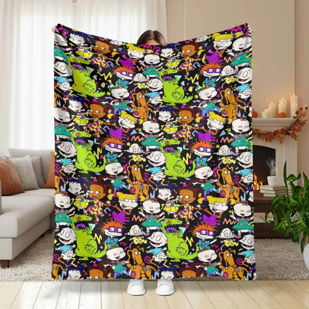 Cartoon Animation Flannel Blanket Rugrats Nostalgic Graphic Print Ultra Soft Lightweight Breathable Fuzzy Throw for Bedroom Living Room Sofa Couch Office Nap Camping Travel Housewarming Birthday Gift Idea