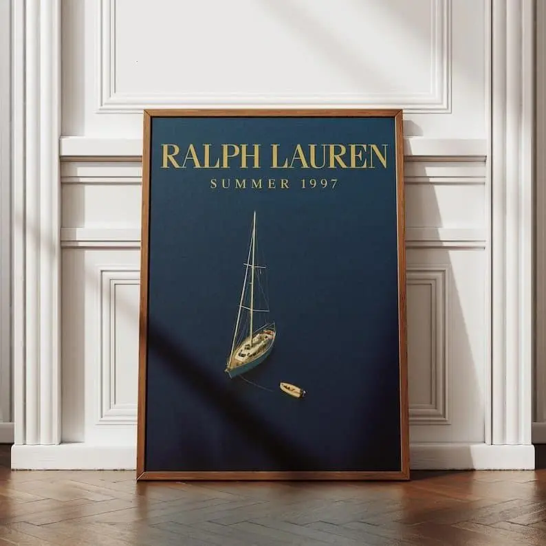 Unframed Luxury Sailboat Photo Print - Marine Nautical Old Money Poster, Coastal Navy Living Room House Decor, Eco-Friendly Apartment Accessories for Kid Room Aesthetic