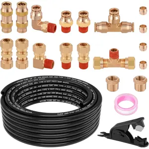 21 count 32.8FT 3/8 DOT Air Line Brass Fittings Kit 3/8" OD Quick Push to Connect Fittings 3/8 Compression Fittings 3/8 SAE J844 PA12 Nylon Air Hose Tubing for Industrial &  Air  System