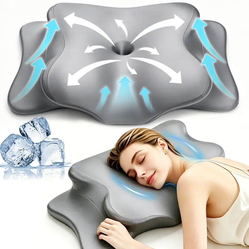 WKEFF Ergonomic Cervical Memory Foam Pillow, Contour Orthopedic Neck Support Pillow for Sleeping, Butterfly Bed Pillow for Side, Back & Stomach Sleepers（Upgraded Version)