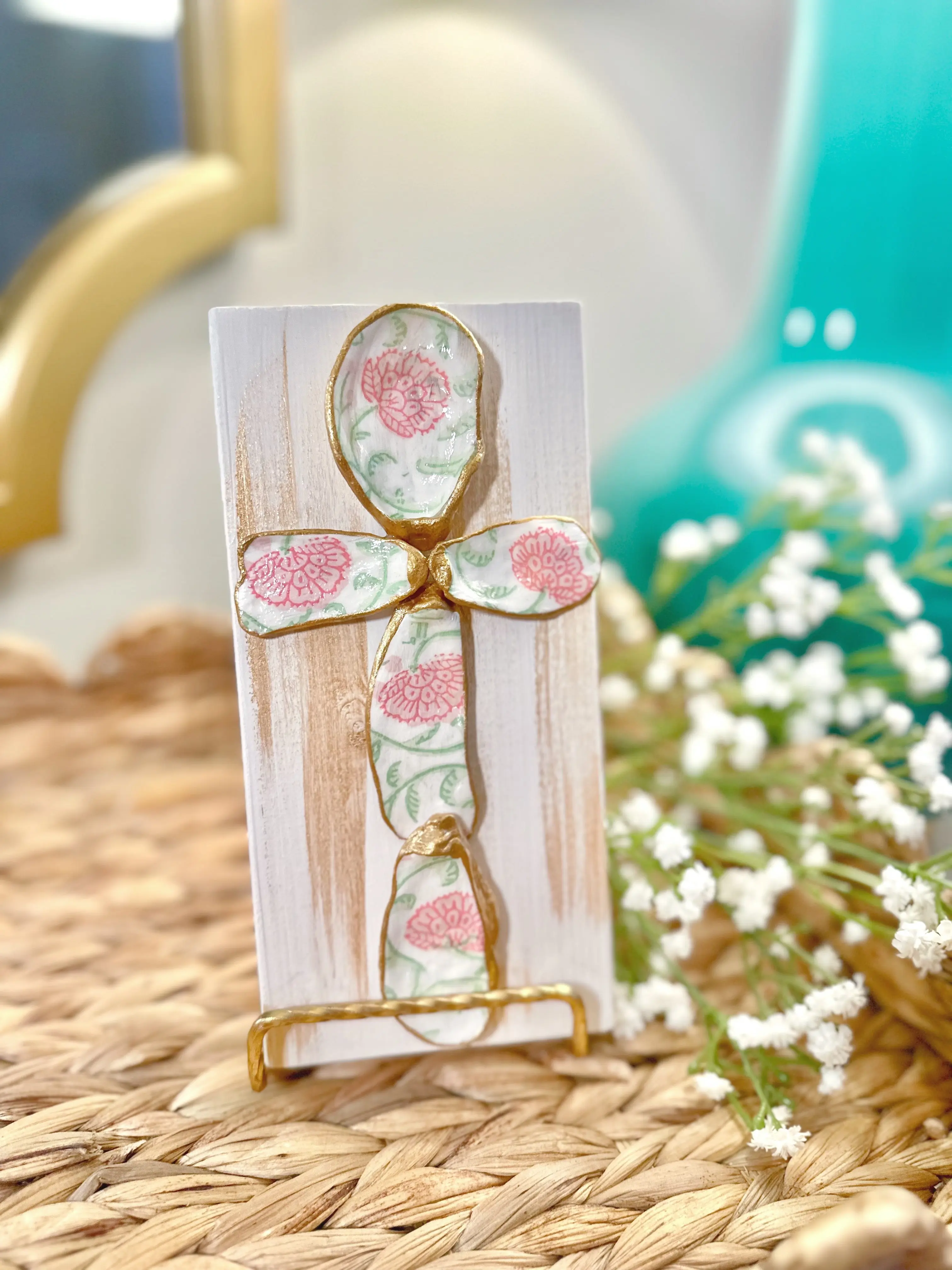 Medium Pink and Green Floral Cross great gift easter day