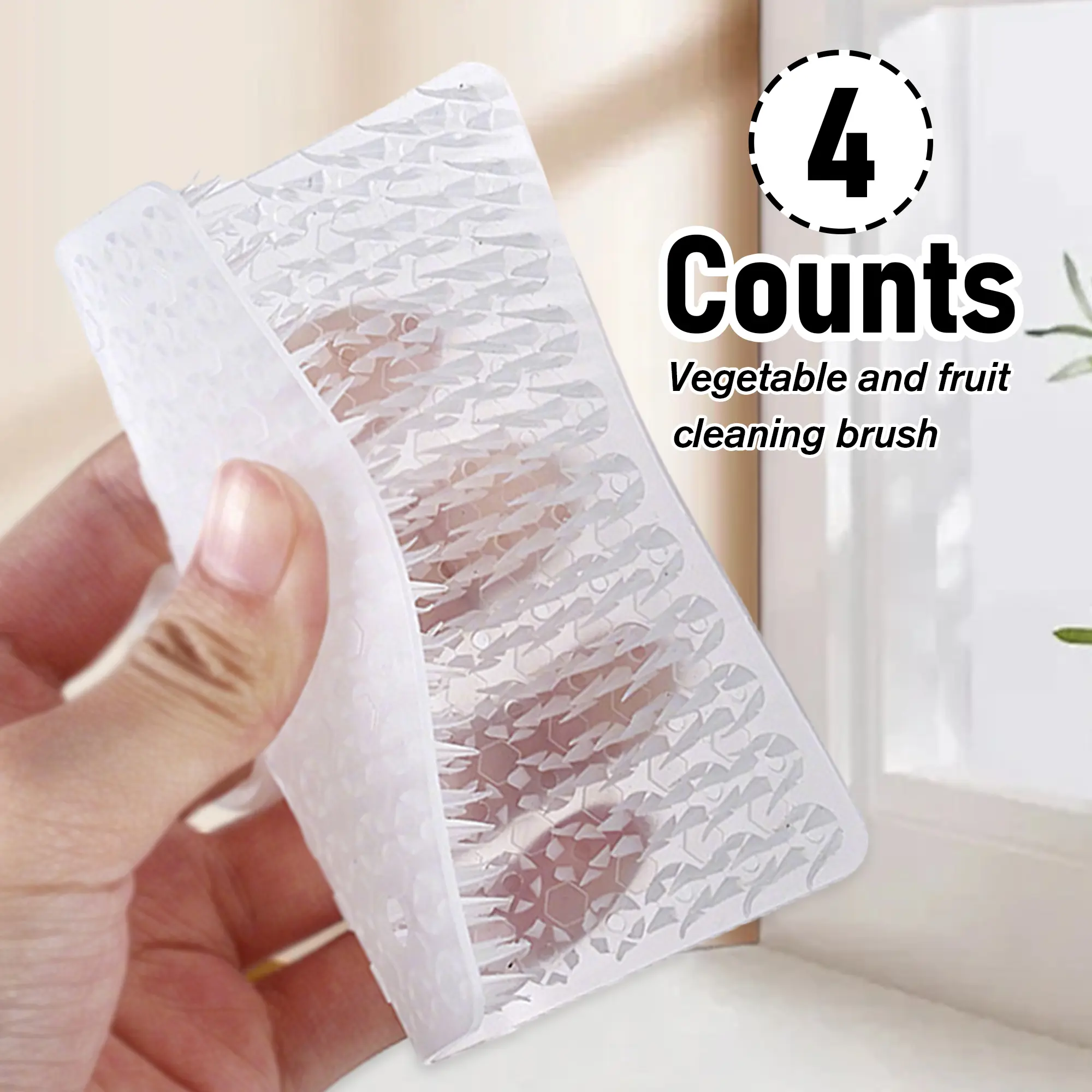 4 Counts Vegetable Scrubber, Scrub Brush Set for Fruits Vegetables, Multifunctional Dense Soft Cleaning Tool Carrots Potatoes,