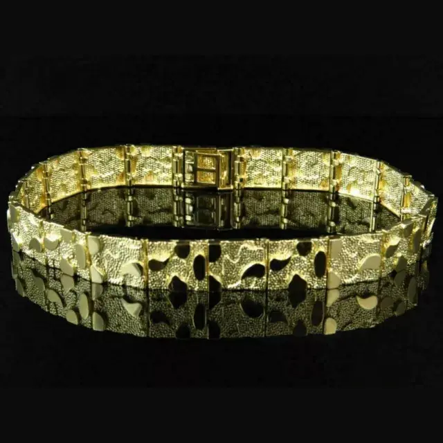 MaxBling81 14K Yellow Gold Finish Brass Nugget Bracelet, 15mm 8" Hip Hop Accessories, Unisex Party Wear Fashion Jewelry Accessory for Stylish Outfits