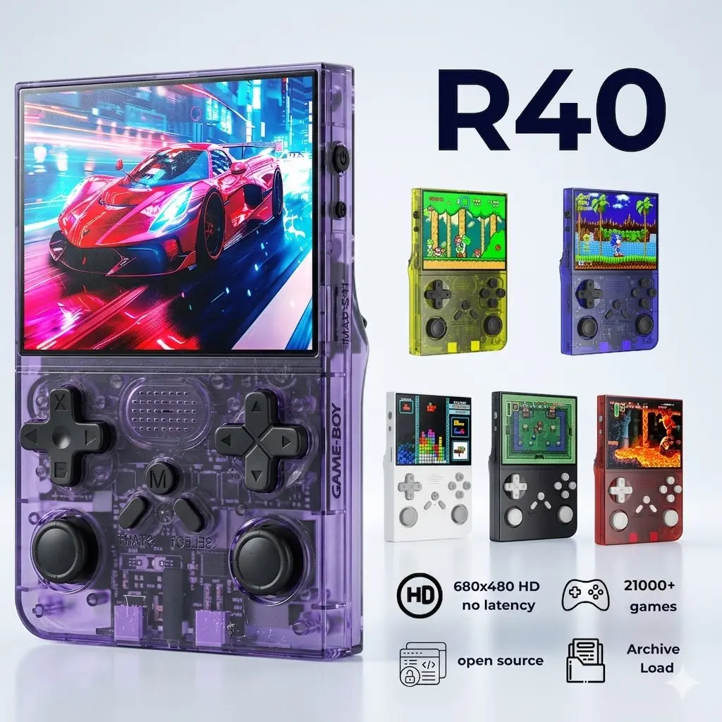 Retro R40 MAX Handheld Game Console, 3.5" HD IPS Screen, Upgraded Dual TF Card Slots, 3000mAh Rechargeable Battery, 30+ Retro Emulators, Portable Arcade Gaming Console, USB-C Charging, Gift for Men