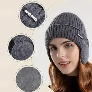 Unisex Label Outdoor Cycling Fleece Lined Knit Hat, Earflap Beanie Cap, Winter Windproof Warmth Essential Gift, Essential Accessory