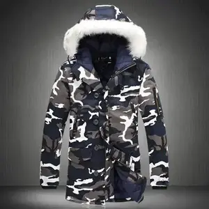 Camouflage Fur-Collared Mid-Length Coat