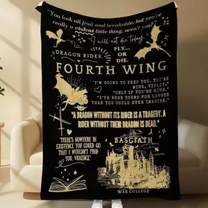 Fourth Wing Dragon Knight Magic Academy, Fantasy Novel Theme Warm Throw, Slogan Print Blanket, Perfect for Friends, Family, Party Decor, Sofa, Bedroom, Living Room