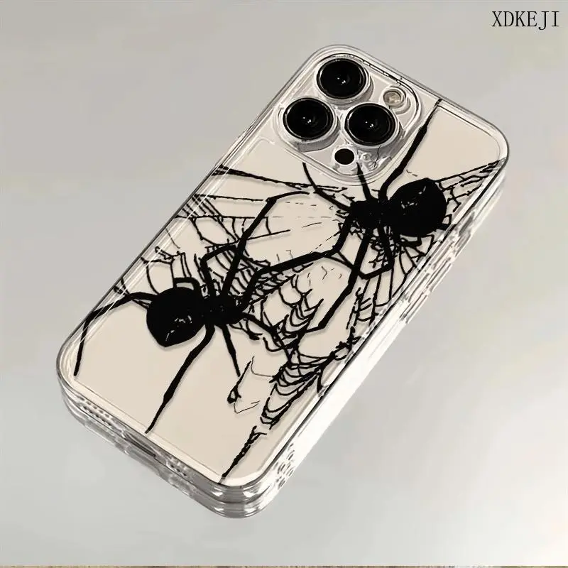 Cool Spider Pattern Phone Cases for iPhone 16 15 14 Pro Max 13 12 11 Plus Smartphone Shockproof Protection Silicone Transparent Cover Cellphone Protective case Aesthetic Resistance Casing Protector Screen Protector