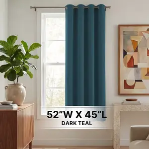 H.Versailtex 1 Panel Blackout Thermal Insulated Grommet Top Short Solid Color Curtain Dark Teal 52"W x 45"L