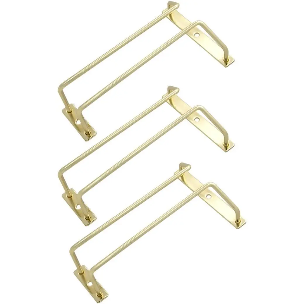 7-Inch Gold 1-Row Stemware Glasses Rack - Under-Cabinet Wine Glass Holder for Bar, Kitchen (3 Pack), 1 Rows