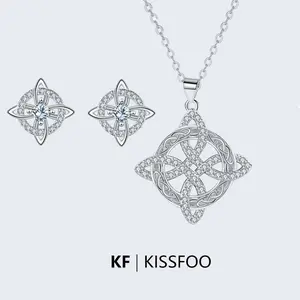 KISSFOO Celtic Design Witch Knot Matching Earrings Necklace Set Hecate Blessing Accessories Gift For Female
