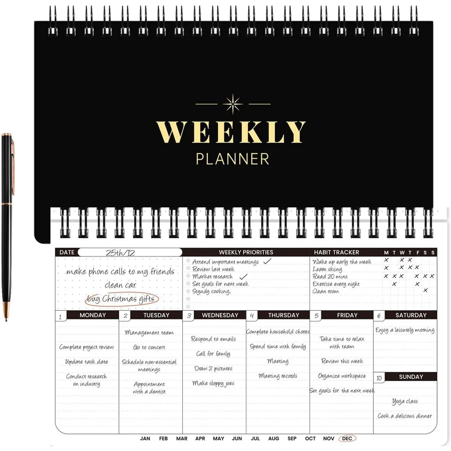 Weekly Planner - Undated Planner for Whole Year, Weekly , Planner Daily Weekly and Monthly, Goals Scheduled Planner with Habit , 55 Weeks, 6.3''x11.2''