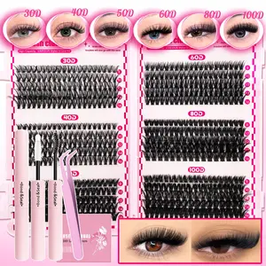 Cluster Eyelash Extension Set 30D/40D/50D/60D/80D/100D Thickness, Fluffy Eyelash Clusters, Perfect for Halloween Makeup, Stunning Look with Individual Clusters