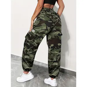 Women's Camo Cargo Joggers, Women's Camouflage Cargo Pants, Women's Lightweight Breathable Cargo Pants, Women's Elastic Waist Camo Pants, Women's Casual Camo Joggers
