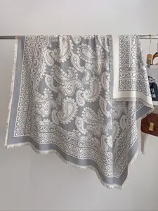 Women's Elegant Paisley Print Boho Style Fringe Trim Shawl, Fall & Winter Windproof Warm Scarf, Casual Outdoor Fashion Accessory, High-End Style
