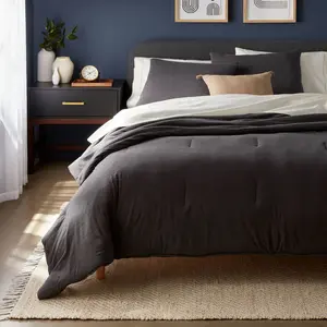 3pc King Jersey Comforter and Sham Set Dark Gray Heather - Threshold: Knitted, Zipper Closure, Machine Washable
