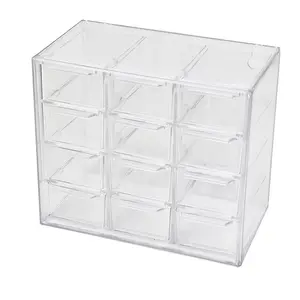 Transparent Drawer Organizer, 12-Compartment Bead Storage Box, Dustproof Jewelry Case, Desktop Accessory Holder, Plastic Material