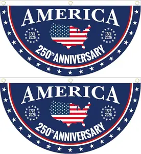 2PCS 1.5x3 FT Hanging 250th Anniversary USA Flag Bunting - 1776-2026 America Fan Banners, 4th Of July Decorations for Wall, Front Door, Outdoor Home Festive Supplies
