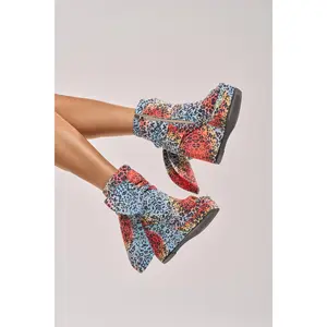 AKIRA GOLD VENEZIO MULTI COLOR CHEETAH PRINT WEDGE BOOTIE