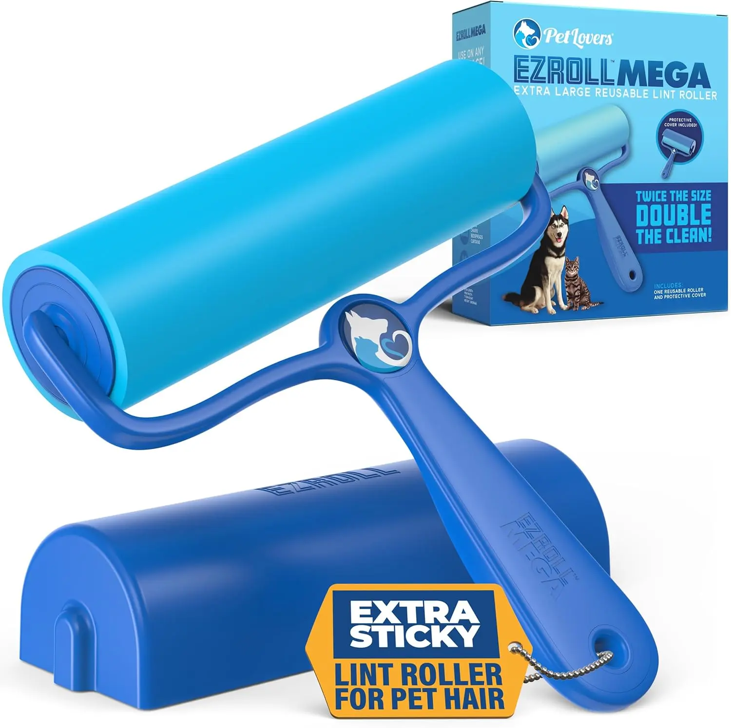 PETLOVERS EzRoll Mega Reusable Lint Roller, Safe Sustainable Effortless Pet Hair Removal Tool for Dog & Cat Grooming