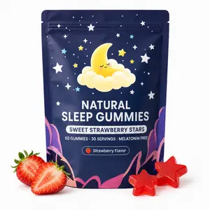 Natural Sleep Gummies - 30 Servings -Sweet Strawberry Stars (Melatonin Free)