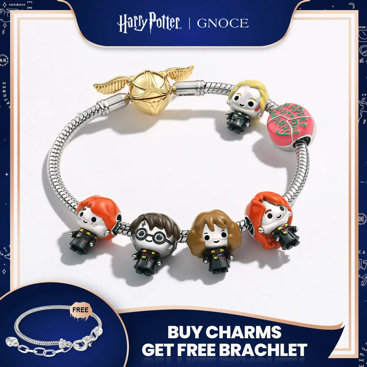 GNOCE Harry Potter Charm Beads, Collectible Charms Featuring Harry, Ron, Hermione and Luna, for Wizarding World Fans