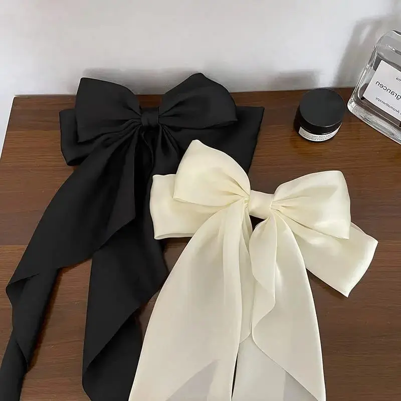 1/2 Pcs Fashion Solid Satin Spring Clip Simple Sweet Bowknot Hairpins Women Elegant Bow Ribbon Hair Clip Accessories for Girls ﻿