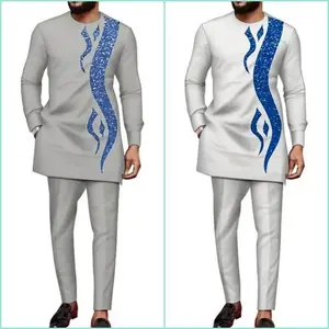 2024 New African Traditional Men's Set Elegant and Fashionable Men's Suit Casual Embroidery Two Piece Set Men's Suit Kaftan Clothes Menswear Tops Long Sleeve Formal Cultural Ethnic Loose Pants Gamis Trouser Set1 Fathersdaygift